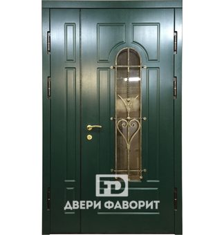 двустворчатая дверь с терморазрывом, стеклом и ковкой