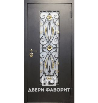 дверь стальная с терморазрывом, стеклом и ковкой под бронзу