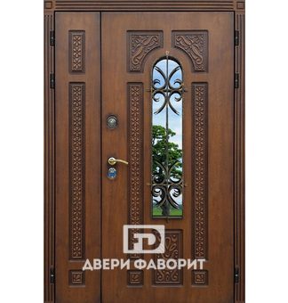 двустворчатая дверь с терморазрывом, ковкой и зеркалом