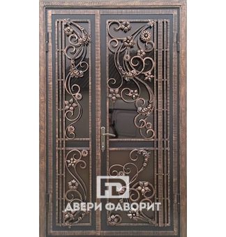 двустворчатая антивандальная дверь с коваными решетками и стеклопакетами