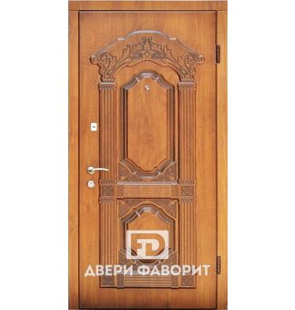 стальная дверь отделана виноритом с декоративным узором