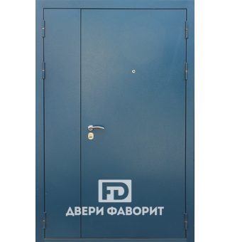 дверь стальная с распашной створкой окрашена цинкогрунтом синего оттенка