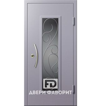 металлическая уличная дверь с ковкой и стеклом
