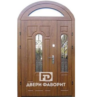 арочная двустворчатая с верхней вставкой дверь