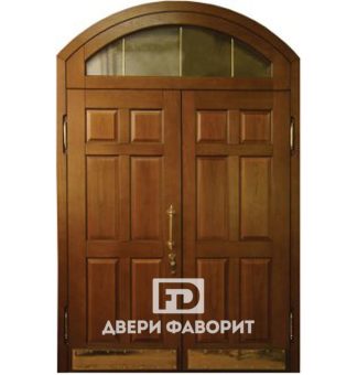 арочная двустворчатая дверь с верхней вставкой и отбойниками