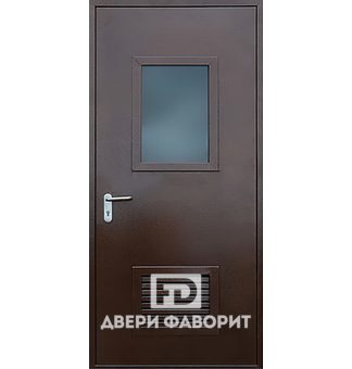 стальная дверь в котельную со стеклом и вентиляционной решеткой
